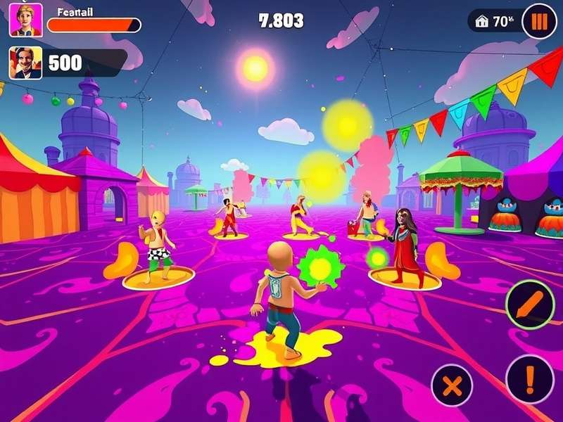 Holi Merriment Madness multiplayer mode showing multiple players in colorful environment